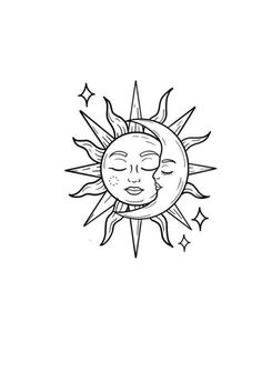 a drawing of the sun with its eyes closed and stars around it's face