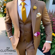 Men Suits Tan 3 Piece Slim Fit  Elegant Suit Golden Button Suit Formal Fashion Suits Groom Wedding Suit Party Wear Dinner Bespoke For Men ZF Item Include (Coat+ Vest+ Pant) Fabric:- Imported, Premium Color:-  Brown Dry Clean Recommended The suit is for wedding, Party, Proms, and Many Occasions. We make the suit according to our Standard size chart, If you are not sure about your size/measurement,  please give your body measurement in inches, so we make perfect suit for you.  Jacket Measurement:- 1 Jacket Length 2 Chest  (Circumference) 3 Stomach (Circumference) 4 Hip(Circumference) 5 Shoulder to Shoulder 6 Sleeve Length Pant Measurement:- 1 Waist 2 Hip  3 Knee 4 Out seam (Pant Length) Express Shipping to world-wide but Remote Area May Take Longer Little color variation may possible due to Fall Color Suits Men, Light Brown Tuxedo Wedding, Tan Suit Wedding, Best Wedding Suits For Men, Brown Suits For Men, Brown Tuxedo, Groom Wedding Suit, Summer Wedding Suits, Wedding Color Schemes Spring