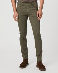 This slim fit comes in a mossy green hue that has a clean, modern look. Cut from our bestselling TRANSCEND denim, this jean guarantees the most comfortable fit with premium stretch and recovery for everyday wear. | Transcend Lennox Slim Jean - Aged Moss | Size 28 Mossy Green, Paige Jeans, Clean Modern, Slim Jeans, Mens Jeans, Everyday Wear, Comfort Fit, Slim Fit, Green