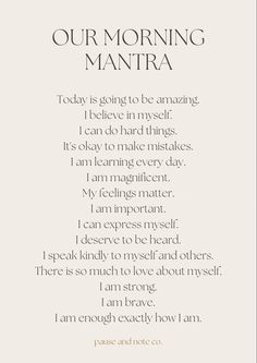 Family morning mantra. A mantra to support a healthy inner dialogue, promote resilience, and encourage positive self esteem. Family Morning, Women Affirmations, Inner Dialogue, Positive Self Esteem, Affirmations For Success, Quotes Money, Morning Mantra, Practicing Self Love, Mantra Quotes