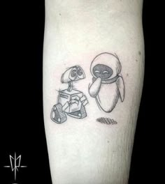 Pixar Tattoo Ideas, Pixar Tattoo, Movie Character Tattoos, Wall E Eva, Disney Tattoos Quotes, Eve Tattoo, Toy Story Tattoo, Wall E Movie, Disney Sleeve Tattoos