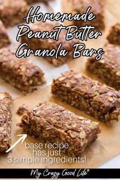 homemade peanut butter granola bars recipe with 3 simple ingredients