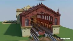 a train station is shown in this minecraft video game screen shot, it appears to be an animated version of the building