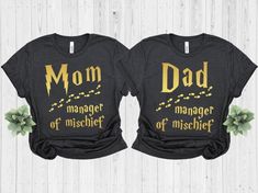 Manager of Mischief Shirt Magical Mom Shirt Magical Dad - Etsy Mom And Dad Harry Potter Shirts, Work Baby Showers, Florida Shirt, Harry Potter Shirts, Couple Tees, Couple Shirt, Harry Potter Birthday, Family Tees, Reveal Party