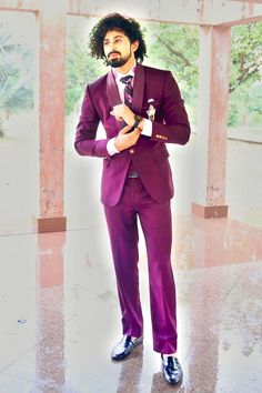 Wine solid tuxedo in a solid base and welt pockets. Comes with waistcoat, shirt and trouser. - Aza Fashions Purple Tuxedo Suit For Semi-formal Occasions, Purple Tuxedo Suit For Semi-formal Events, Tailored Purple Formal Sets, Tailored Purple Sets For Formal Occasions, Classic Purple Formal Sets, Elegant Purple Groom's Sets, Elegant Formal Purple Unstitched Suit, Elegant Purple Unstitched Suit For Formal Occasions, Elegant Purple Groom's Wedding Set