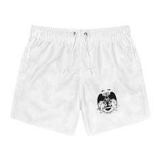 32nd Degree Scottish Rite Short - Wings Down White - Bricks Masons Summer Heat, Care Label, Swim Trunks, Drawstring Waist, Swim Trunk, Light Fabric, The Sea, White