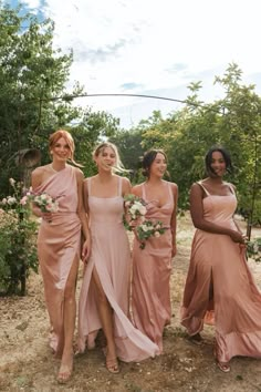 the bridesmaids are all wearing pink dresses