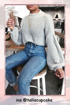 Lantern Sleeve Loose Sweater – Lupsona Chunky Sweater Outfit, Pose Mode, Stil Boho, Pullover Outfit, Sweatshirt Outfit, Instagram Outfits, Winter Trends, Mode Inspo, Mode Inspiration