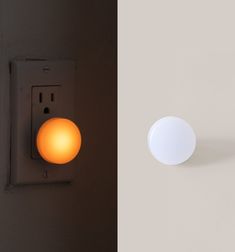 two different types of lights are shown on the wall next to each other, one white and one orange