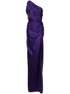 Shop Michelle Mason one-shoulder silk gown with Express Delivery - FARFETCH Violet Gown, Purple Evening Gown, Gown Purple, Dress Reference, Purple Silk Dress, Purple Gown, Outfit Pieces, Silk Evening Gown, Tank Dresses