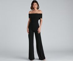 Create an iconic moment with a jumpsuit that is perfect for cocktail parties. The jumpsuit features an off-the-shoulder neckline with a foldover accent. a high waist. and a straight leg with a flared hem. The jumpsuit is composed of a lined crepe fabric that offers a form hugging fit with a moderate stretch. Complete look with a faux fur jacket and rhinestone collar.Fit & Features Off the shoulder neckline. fold-over accent High waist Straight leg Flared wide-leg hem Lined crepe fabric Form hugg Glamorous Strapless Jumpsuit For Summer Formal Events, Chic Summer Jumpsuits And Rompers For Gala, Fitted Strapless Jumpsuit For Summer Gala, Chic Strapless Wide Leg Jumpsuit For Party, Chic Strapless Wide-leg Jumpsuit For Party, Chic Off-shoulder Jumpsuits And Rompers For Party, Elegant Off-shoulder Jumpsuit For Party, Fitted Strapless Wide-leg Jumpsuit For Evening, Elegant Off-shoulder Jumpsuits And Rompers For Party