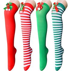 STRIPED THIGH HIGH SOCKSFunny Christmas socks, Xmas socks. Our Christmas knee socks include red and white striped socks, green and white striped socks, red solid knee socks and green solid knee socks. A bow design is added to the top of the sock tube, which is novel in style. Wearing them at Christmas will allow you to experience a strong Christmas atmosphere.SIZE & PACKINGHigh knee socks for women, long socks for women knee high, Christmas stocking stuffers. Fits for women and girls' shoe s Christmas Knee-high Socks For Stocking Stuffer, Red Knee-high Stockings For Winter, Green Knee-high Socks For Stocking Stuffers, Cute Christmas Gift Socks, High Thigh Socks, Novelty Christmas Gifts, Xmas Socks, Striped Thigh High Socks, Best Secret Santa Gifts