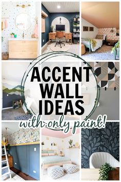 painted accent wall ideas DIY collage of different rooms Painted Accent Wall Ideas, Home Office Accent Wall Ideas, Diy Painted Accent Wall, Office Accent Wall Ideas, Home Office Accent Wall, Accent Wall Paint Ideas, Diy Accent Wall Paint, Office Accent Wall, Painted Accent Wall