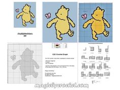 the cross stitch pattern for winnie the pooh bear is shown in three different stages