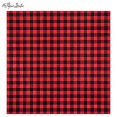 a red and black checkered table cloth with white border on the bottom half of it