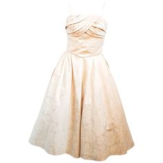 1950s Ivory Jacquard Dress w/ Beaded Bodice. Draped bust detail with rhinestones and pearls. Fitted waist, full circle skirt. Dress is photographed over petticoat in picture. 1920s Evening Dress, 1930s Wedding Dress, 1920 Dress, Circle Skirt Dress, Bolero Dress, Life Styles, Lace Evening Gowns, Dress Alterations, Scalloped Dress