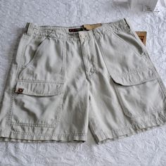 Nwt No Damage Or Stains Smoke Free Home 8" Inseam + White Outdoor Bottoms With Pockets, Outdoor White Bottoms With Pockets, White Bottoms With Pockets For Outdoor, White Bottoms With Pockets For Outdoor Activities, Casual Bermuda Pants With Belt Loops, Mens Fade, Dockers Men, Chambray Shorts, Beverly Hills Polo Club