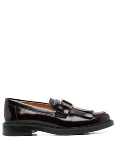 Timeless leather loafers from TOD'S featuring brown, calf leather, gold-tone logo plaque, fringe detailing, round toe, branded leather insole, slip-on style and low heel. Loafers Brown, Tods Shoes, Brown Loafers, Nice Things, Leather Loafers, Low Heels, Loafer Shoes, Calf Leather, Nice Dresses