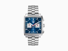 Inspired by Monaco watches in the early 1970s, this TAG Heuer Monaco is the original square-shaped icon. A chronograph full of charisma, made to be unique. This powerful design has left a long legacy, and is now offered on a distinctive steel bracelet: a rallying sign for the rebellious. Timeless Blue Rectangular Watch, Blue Rectangular Timeless Watch, Blue Rectangular Business Watches, Classic Blue Rectangular Watch Accessories, Chronograph Watch With Rectangular Dial, Rectangular Blue Quartz Watches, Rectangular Chronograph Watch Accessories For Business, Blue Chronograph Watch With Rectangular Dial For Business, Rectangular Chronograph Watch For Business