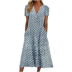 clearance Store,under $5 Clothes StoreClick Here Usmixi Summer Dresses for Women Plus Size Loose Swing Beach Fashion Long Sundresses with Pocket 2023 Short Sleeve V-Neck Geometric Print Maxi Formal Dress Sky Blue l FEATURE: Pull on Dress,Tunic Dresses,Short Sleeve,V-Neck,Maxi,Geometric Print,This is a casual dress with special design that can show your perfect figure, make you more attractive, and can easily control parties, cocktail,beaches and other occasions. MATERIAL:95% Rayon+5% Spandex.Thi Maxi Dress Summer, Long Sundress, Vestido Plus Size, Vestido Casual, Long Sleeve Maxi, Printed Maxi, Summer Maxi Dress, Types Of Skirts, Dress Summer