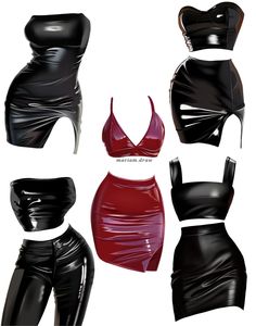 four pieces of black and red leather clothing