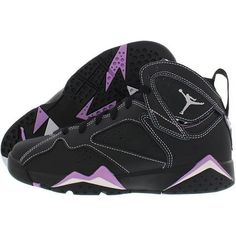 Grade School Jordan 7 Retro Black/Barely Grape Size: 5.5.  Gender: unisex.  Age Group: kids. Jordans For Kids Size 4 In Kids, All Black Jordans, Sky Shoes, Jordan Retro 6, Black Jordans, Jordan 7, Jordan 13 Retro, Lucky Green, Toddler Sneakers