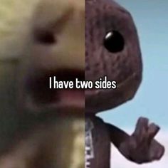 an animated image of a baby grooter with the caption i have two sides