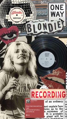 a collage of various records and stickers with the words blondie on them