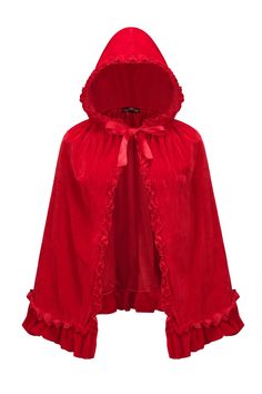 a red hooded jacket with ruffles on the hood