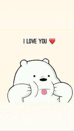 a polar bear with its tongue out and the words i love you above it