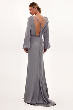 Dress Date Night Outfit, Milla Dresses, Long Sleeve Dress Winter, Maxi Evening Dress, Winter Wedding Guest Dress, Dress Weights, Silver Silk, Winter Dress Outfits, Blue Maxi Dress