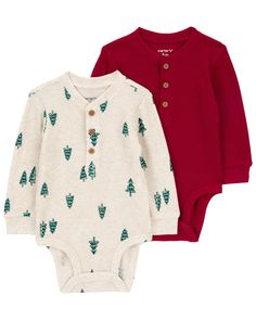 Crafted in soft cotton blended waffle knit, these long-sleeve bodysuits are complete with snaps at the legs for quick changes, and buttons on the front for easy over baby's head. Carters Baby, Baby Head, Shop Clothing, Long Sleeve Bodysuit, Holiday Fashion, Waffle Knit, Baby Clothes, Red White, Red And White