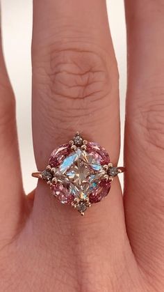 Vintage Crystal Wedding Rings, Nonconventional Wedding Rings, Colorful Wedding Accessories, Unique Large Engagement Rings, Strange Engagement Rings, Multicolor Engagement Rings, Big Unique Engagement Rings, Artsy Wedding Rings, Indie Engagement Ring