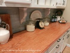 the kitchen counter is clean and ready for us to use