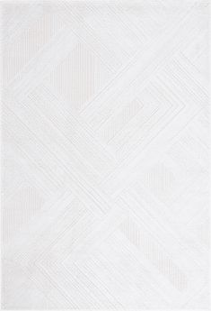 a white rug with an abstract design on it