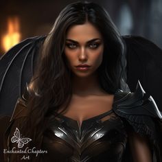 a digital painting of a woman dressed as a batgirl with wings on her shoulders