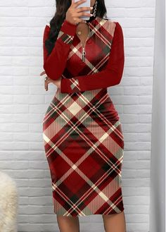 Color:Wine Red;Size:S;Size:M;Size:L;Size:XL;Size:XXL;Package Contents:1 X Dress;Occasion:Holiday;Style:Elegant; Plaid Dresses, Dress Elegant Long, Dress For Spring, Slim Dress, Sleeve Bodycon Dress, Slim Dresses, Long Sleeve Bodycon Dress, Long Sleeve Midi, Long Sleeve Bodycon