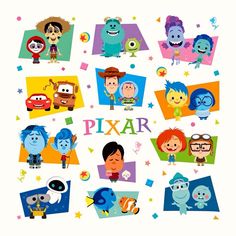 the pixar characters are depicted in this poster