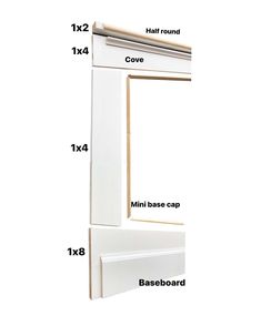 the measurements for an unfinished window frame and trimmings are shown in this diagram