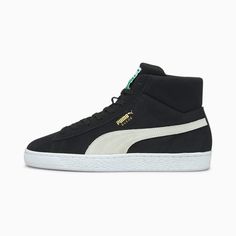 Suede Mid XXI Sneakers, Puma Black-Puma White-Amazon Green, extralarge Futuristic Shoes, Womens Training Shoes