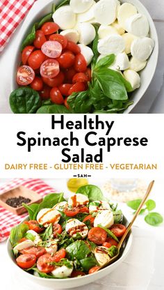 healthy spinach caprese salad with tomatoes and mozzarella