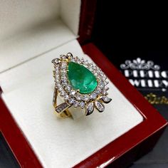 ENJOY OUR WORRY-FREE SERVICE AND THE DAZZLING, GENUINE JEWELRY WE DESIGN AND HANDCRAFT WITH LOVE❤️ ABOUT THE ITEM: IN STOCK! READY FOR SHIPPING! Buy today and get it 3 days later! Free sizing service, just select the size you want! TOP NATURAL, COLOMBIAN EMERALD RING! RARE PERFECT QUALITY. VIVID BLUISH GREEN COLOR, AMAZING LUSTER, AND EVERLASTING, UNIQUE HEALTHY GLOW! WEALTHY!! Surrounded by stunning, colorless and clean, natural diamonds. Set in 18K solid yellow gold ring. INVESTMENT GRADE!! IN Gia Certified Teardrop Diamond Ring For Formal Occasions, Formal Gia Certified Teardrop Diamond Ring, Gia Certified Teardrop Diamond Ring Fine Jewelry, Gia Certified Teardrop Diamond Ring In Fine Jewelry Style, Gia Certified Pear Diamond Ring, Teardrop Emerald Ring With Brilliant Cut, Gia Certified Pear-shaped Diamond Ring, Luxury Teardrop Emerald Ring As Gift, Luxury Pear-shaped Diamond Ring Gift