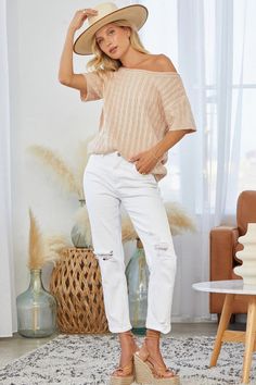 This chic dolman sweater top can be worn one shoulder with your fav. jeans! Easy fit, lightweight sweater 100% acrylic Casual Stretch One Shoulder Top For Spring, Casual One-shoulder Winter Top, White Stretch One Shoulder Casual Top, Casual One Shoulder Knit Top, Casual One-shoulder Summer Knit Top, Casual One-shoulder Knit Top, Trendy Slouchy Spring Sweater, Spring Casual Off-shoulder Knit Top, Casual Off-shoulder Knit Top For Spring