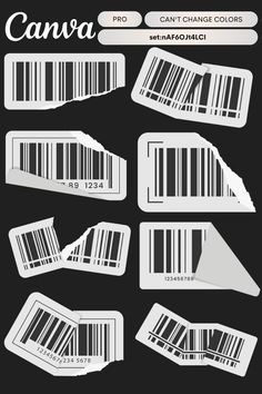 a set of white barcodes on a black background