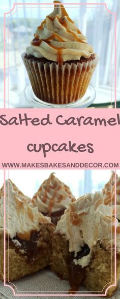 salted caramel cupcakes with frosting on top