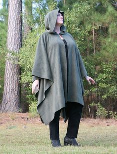 Olivene  Hooded AntiPill Fleece Poncho or Cape by DonnasDesignsSC Hooded Green Cape For Fall, Green Hooded Cape For Fall, Green Cape Outerwear For Fall, Green Cape For Fall, Green Fall Cape Outerwear, Green Winter Cape Outerwear, Hooded Fall Cape For Larp, Hooded Cape For Larp In Fall, Green Long Sleeve Winter Cape