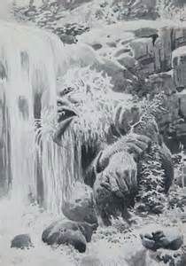 an old black and white photo of a waterfall