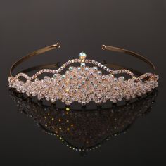 (69596-201) Wedding Jewelry Gold Plating Aurora Borealis Stone Princess Tiara Wedding Jewelry Gold, Embroidered Clutch Purse, Sweet 15 Party Ideas, Cowry Shell, Gold Tiara, Beautiful Tiaras, Solving Equations, Headpiece Jewelry, Embroidered Clutch