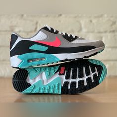 Nike Air Max 90 G South Beach Vice Hot Punch White Golf Shoes Men Sizes 10, 11, 12 Cu9978-133 White Summer Sneakers With Boost Midsole, Nike Sneakers With Air Cushioning For Summer, Golf Shoes, Nike Air Max 90, South Beach, Shoes Men, White Nikes, Cute Shoes, Air Max