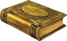 a golden book with a star on the top and writing below it that says,